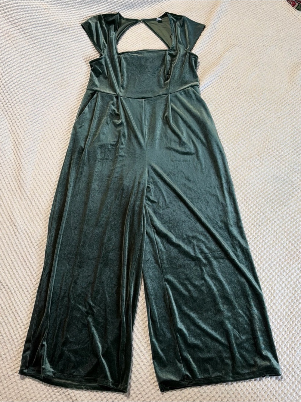 Dark Green Velvet Wide-Leg Jumpsuit